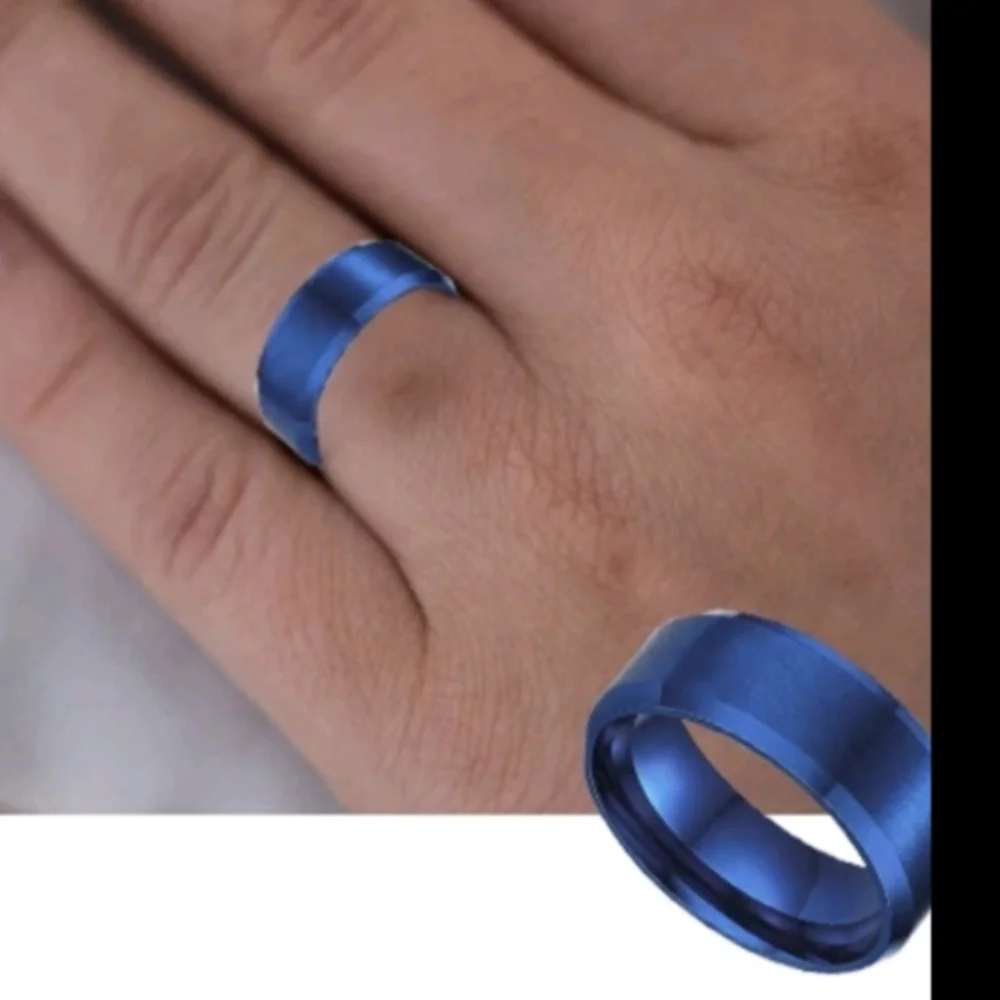 Matte Blue High Polish Stainless Steel Classic Plain Ring Wedding Band Men-Women